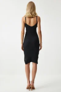 Happiness İstanbul Women Black Sleeveless slit Knitting Dress - Image 5