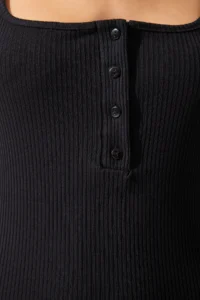 Happiness İstanbul Women's Black Button-Strapped Corduroy Knitted Dress - Image 5