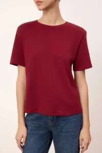 TRENDYOLMİLLA Wardrobe Essentials-Burgundy Regular/Normal Pattern padded Knitting T-Shirt - Image 4