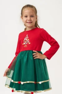 Minipodyum Satin Detailed with pompom Girls' New year her dress - Image 6