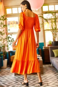 Olalook Women's Orange Glittered Square Collar Bodrum Dress - Image 6