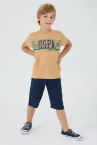 US Polo Assn. Boy, Licensed, Uspa, Mustard T-shirt Shorts Set - Image 2