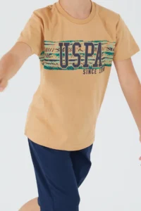 US Polo Assn. Boy, Licensed, Uspa, Mustard T-shirt Shorts Set - Image 3