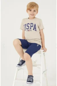US Polo Assn. Boy, Licensed, Uspa Written, 100% Cotton, T-shirt Bermuda Set