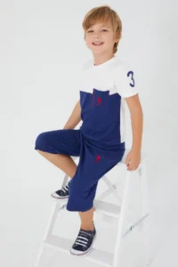 US Polo Assn. Boys' White Navy Blue T-Shirt Capri Set