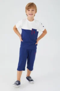 US Polo Assn. Boys' White Navy Blue T-Shirt Capri Set - Image 2