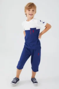 US Polo Assn. Boys' White Navy Blue T-Shirt Capri Set - Image 4