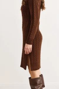 Olalook Women's Bitter Brown Waist Banded Slit Hair Knitted Mini Dress - Image 5
