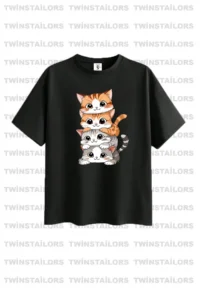twins tailors Cat And Girl Printed 3-Pack Black-Grey-Yellow Girls' T-Shirts - Image 3