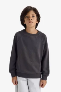 DeFacto Crew Neck Basic Plain School Sweatshirt Boy - Image 3