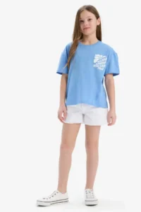 DeFacto Relax Fit Crew Neck Printed Short Sleeve T-Shirt Girls - Image 2