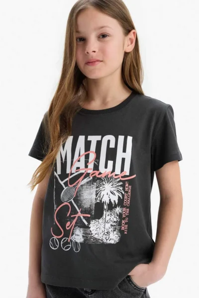 DeFacto Slim Fit Narrow Cut Crew Neck Ribbed Short Sleeve T-Shirt Girl Child