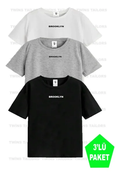 twins tailors Brooklyn Printed 3 Pack Unisex Black-White-Grey Kids T-Shirt/T-Shirt