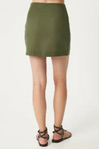 Happiness İstanbul Women Dark Sage Green Mini Weaving Skirt - Image 4
