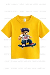 twins tailors Teddy Bear And Robot Printed 3-Pack Unisex Navy Blue-White-Yellow Children's T-Shirt - Image 3