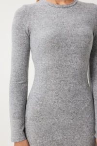 Happiness İstanbul Women's Gray Melange Crew Neck Saran Wool Knitted Dress - Image 4