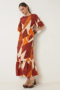 Happiness İstanbul Women's Brick Orange Patterned Summer Woven Dress - Image 2