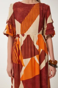 Happiness İstanbul Women's Brick Orange Patterned Summer Woven Dress - Image 5