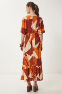 Happiness İstanbul Women's Brick Orange Patterned Summer Woven Dress - Image 6