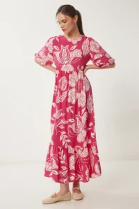 Happiness İstanbul Women's Pink Bone Patterned Summer Woven Dress - Image 2