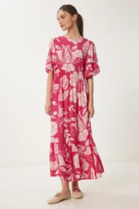 Happiness İstanbul Women's Pink Bone Patterned Summer Woven Dress - Image 3