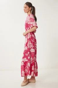 Happiness İstanbul Women's Pink Bone Patterned Summer Woven Dress - Image 4