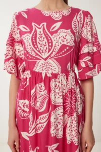 Happiness İstanbul Women's Pink Bone Patterned Summer Woven Dress - Image 6