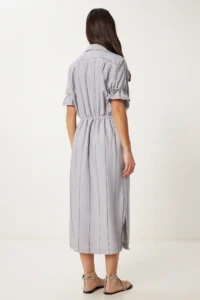 Happiness İstanbul Women Gray Striped slit Ayrobin Dress - Image 5