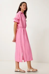 Happiness İstanbul Women's Pink Striped Slit Ayrobin Dress - Image 2