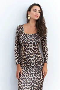 Cool & Sexy Women Camel-Black Leopard Midi Dress - Image 4