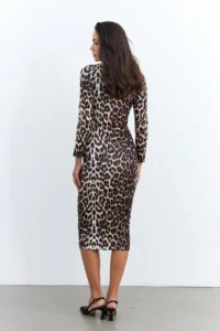 Cool & Sexy Women Camel-Black Leopard Midi Dress - Image 8