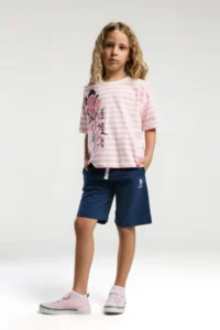 US Polo Assn. BASE. Polo Assn Kids 100% Cotton Girls' Top and Bottom Set - Image 3