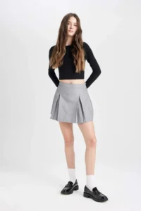DeFacto High Waist Basic Plain Cotton Side Zipper Mini Shorts Skirt - Image 2