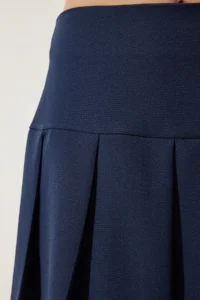 Happiness İstanbul Women Navy Blue pleated Mini Weaving Skirt - Image 7