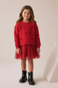 Minipodyum Velvet with bow Tulle Girls' Dress