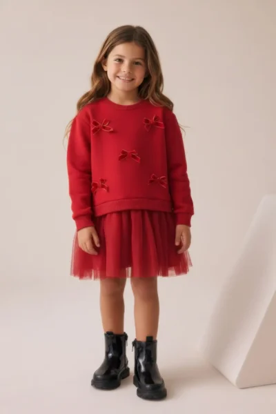 Minipodyum Velvet with bow Tulle Girls' Dress