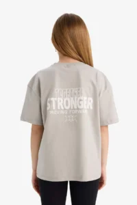 DeFacto Oversize Wide Fit Crew Neck Back Printed Short Sleeve T-Shirt Girl Child - Image 7