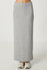 Lovelyİstanbul slit soft Knitting Skirt  Gray MELANJ - Image 6