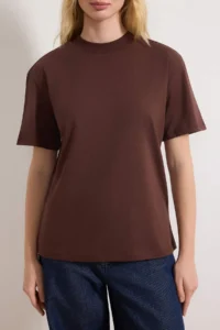 TRENDYOLMİLLA Dark Brown 100% Cotton Basic Regular/Normal Pattern Dog collar Knitting T-Shirt - Image 3