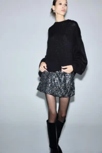 DeFacto Beli Elastic sequined Mini Skirt