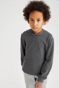 DeFacto Boy's Hooded Kangaroo Pocket Soft Fuzzy Sweatshirt - Image 3