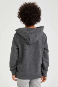 DeFacto Boy's Hooded Kangaroo Pocket Soft Fuzzy Sweatshirt - Image 4