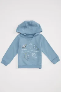 DeFacto Baby Boy Printed Hooded Organic Cotton Sweatshirt