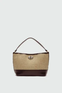 Shule Bags Urban Wicker Look Lockable Shoulder Bag Tan
