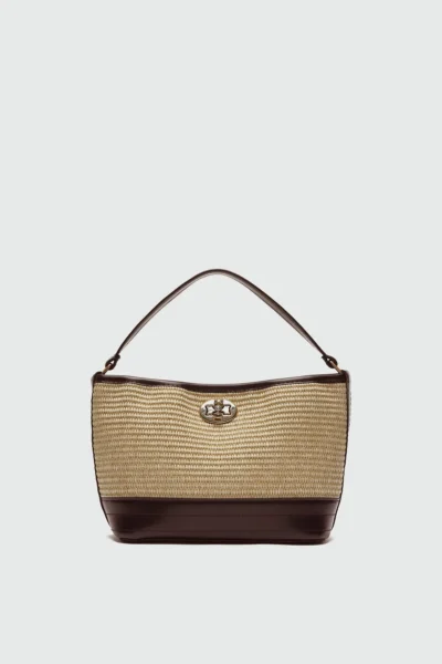 Shule Bags Urban Wicker Look Lockable Shoulder Bag Tan