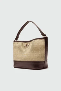 Shule Bags Urban Wicker Look Lockable Shoulder Bag Tan - Image 2
