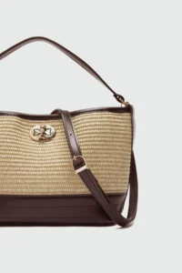 Shule Bags Urban Wicker Look Lockable Shoulder Bag Tan - Image 3