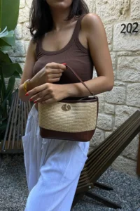Shule Bags Urban Wicker Look Lockable Shoulder Bag Tan - Image 7