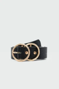 Shule Bags Double Round with buckle Faux Leather Belt Black
