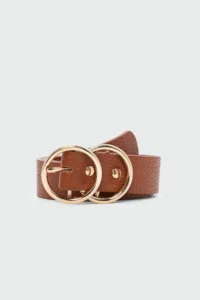 Shule Bags Double Round with buckle Faux Leather Belt Tan